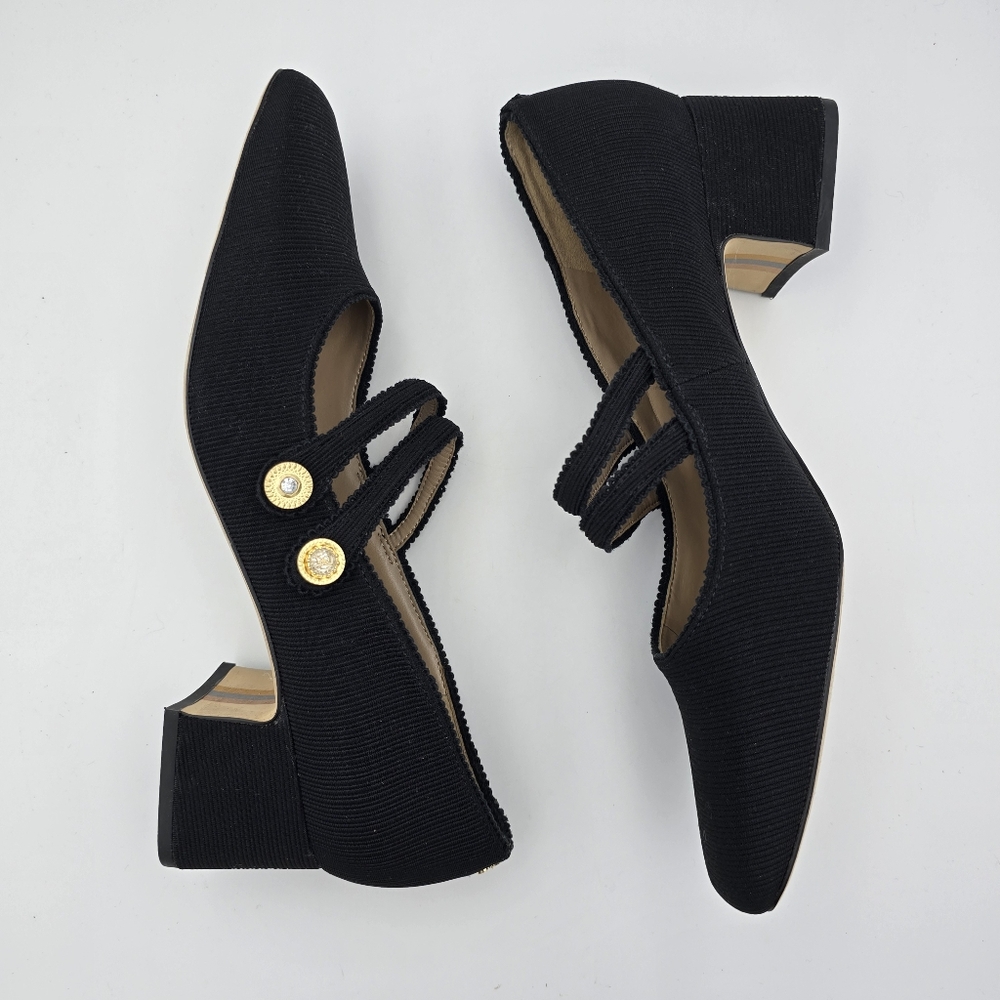 Sam Edelman Tahira Block-Heel Mary Jane Pumps, Black Rib with Gold Accents, 11 - Picture 12 of 16